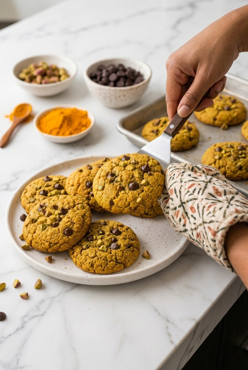 Healthy Golden Turmeric Chocolate Anti-Inflammatory Cookies Recipe Card