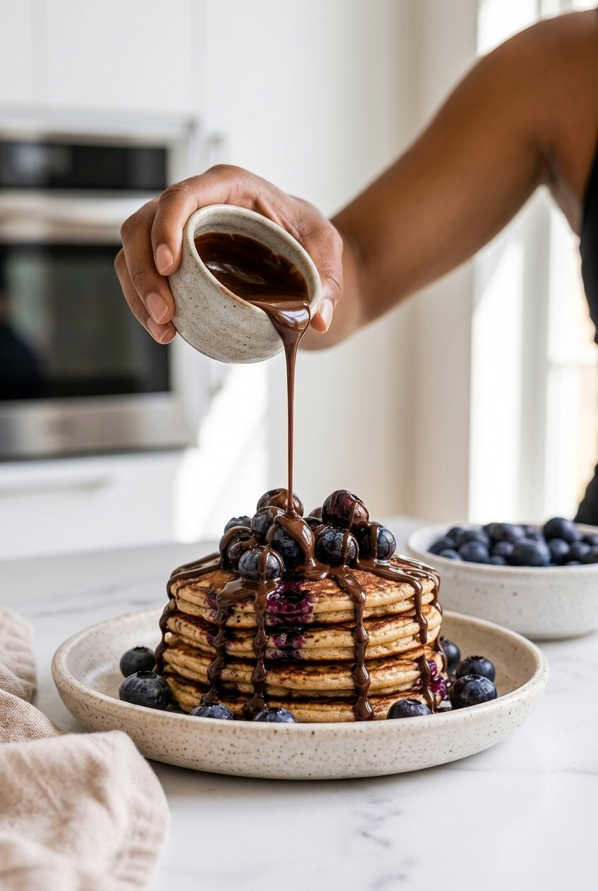 Cinnamon Blueberry Protein Vegan Pancakes