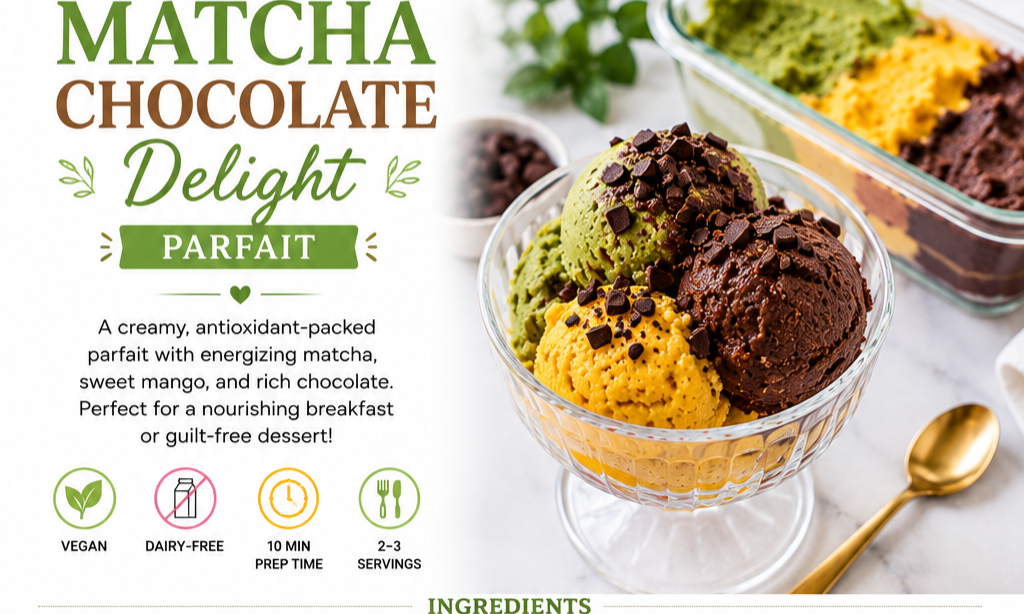 Matcha Chocolate Delight Parfait Recipe Card | Healthy Vegan Nice Cream Everyday Wellness