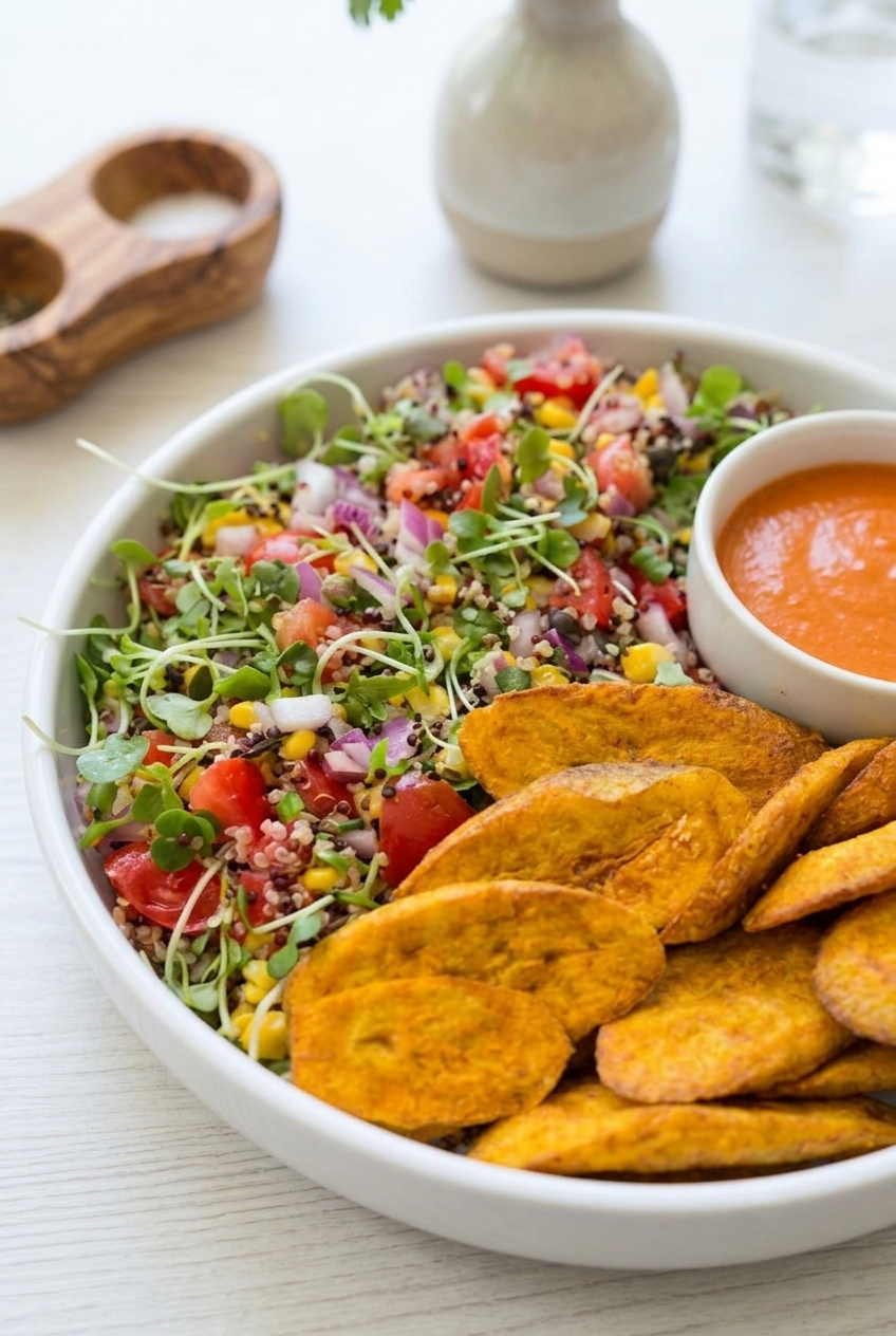Air Fryer Roasted Plantain Quinoa Salad Bowl Vegan Recipe Card