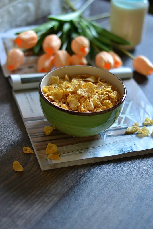 Breakfast of cornflakes and flowers