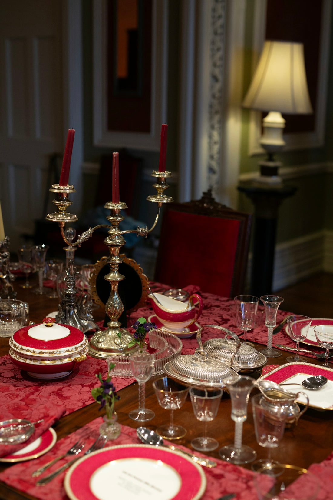 Elegant dining table set for a formal meal.