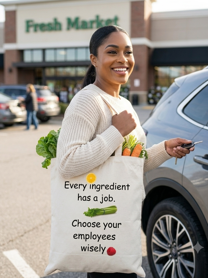 Tote Bag — "Every ingredient has a job. Choose your employees wisely." Canvas Grocery Tote