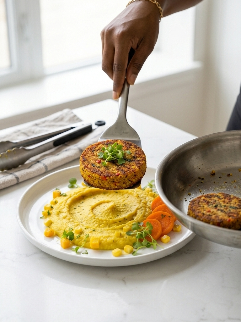 Golden Quinoa Mango Patties with Turmeric Cauliflower Mash | High-Protein Vegan Dinner, Gluten-Free & Anti-Inflammatory Recipe