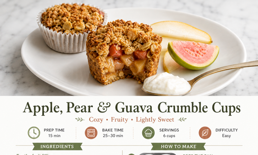 Apple, Pear & Guava Crumble Cups Recipe Card | Healthy Sugar-Free Dessert Everyday Wellness