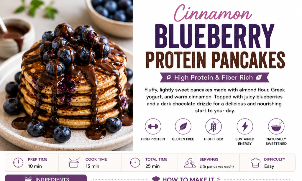 Cinnamon Blueberry Protein Vegan Pancakes