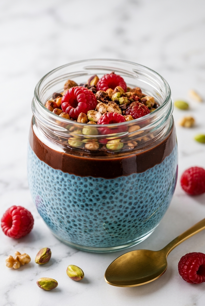 Blue Spirulina Breakfast Tiramisu Chia Pudding