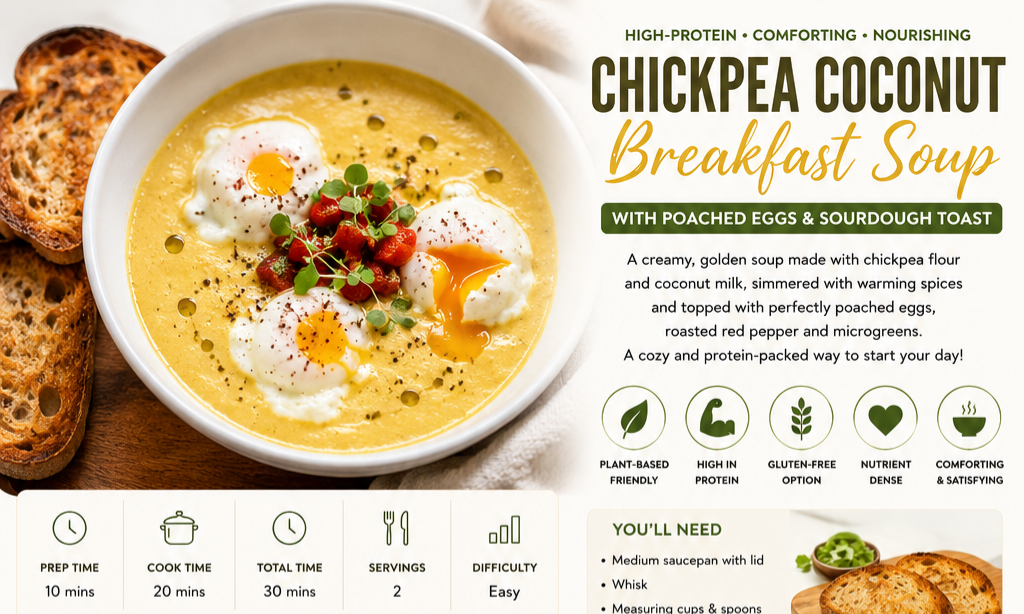 Chickpea Coconut Breakfast Soup with Poached Eggs