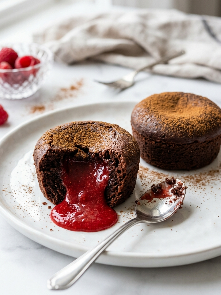 Dark Chocolate Raspberry Lava Cake Recipe, Gluten & Sugar-Free Dessert