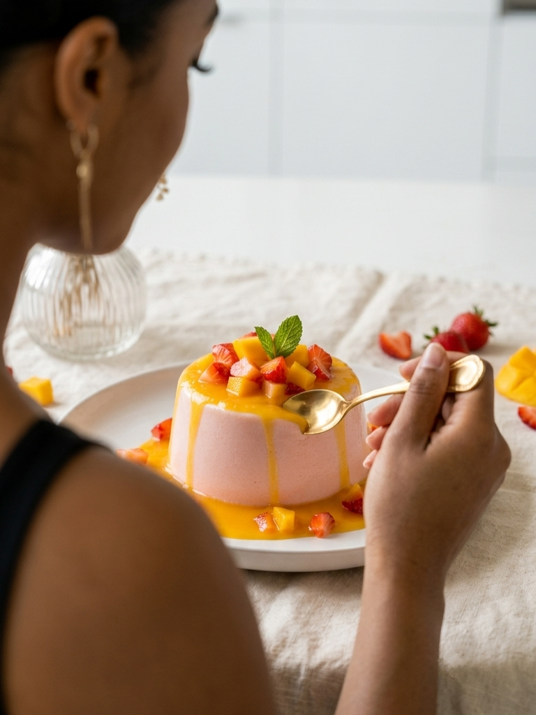 Vegan Strawberry Coconut Panna Cotta with Mango Orange Coulis | Healthy Refined Sugar-Free Gluten-Free Dessert Recipe Card