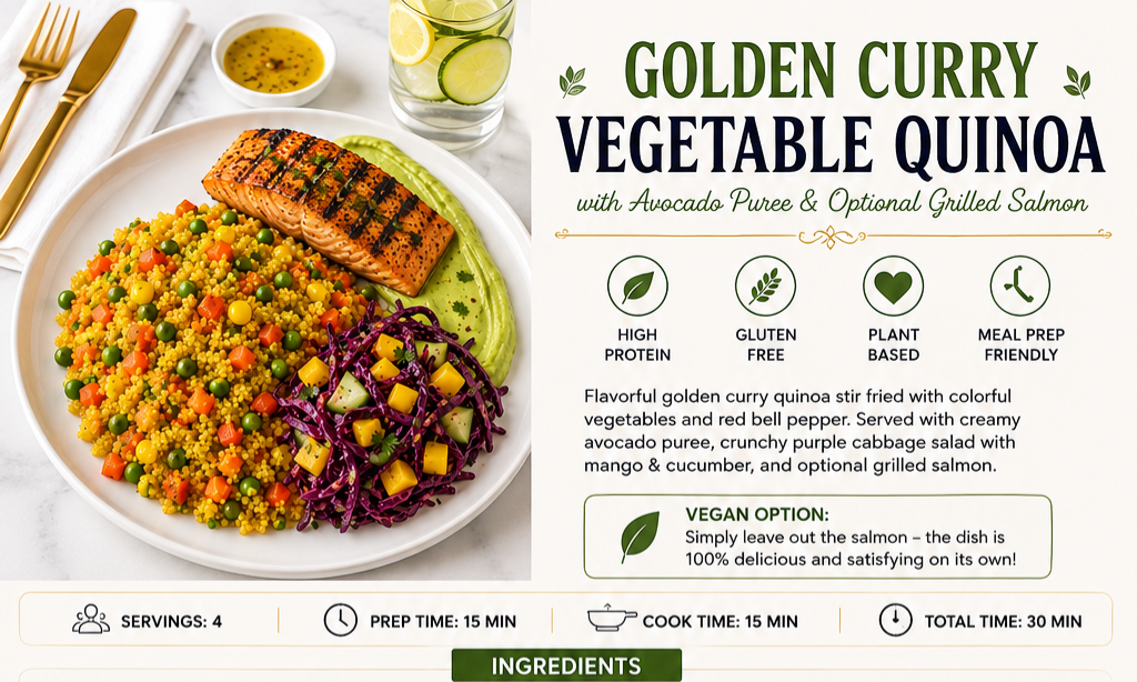 Golden Curry Vegetable Quinoa Bowl Recipe Card