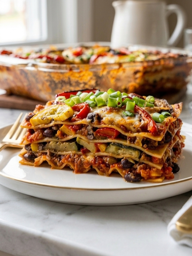Healthy Vegan Vegetable Lasagna Family Dinner Recipe Card
