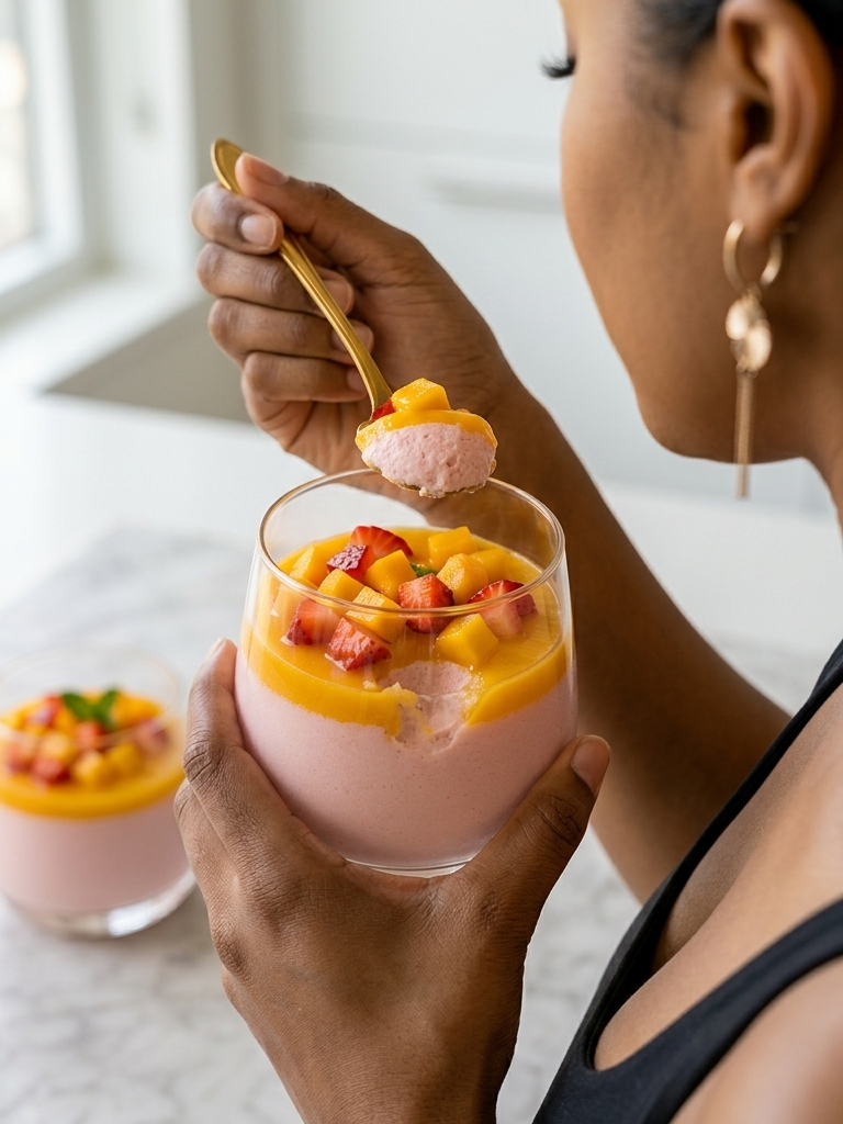 Vegan Strawberry Coconut Panna Cotta with Mango Orange Coulis | Healthy Refined Sugar-Free Gluten-Free Dessert Recipe Card