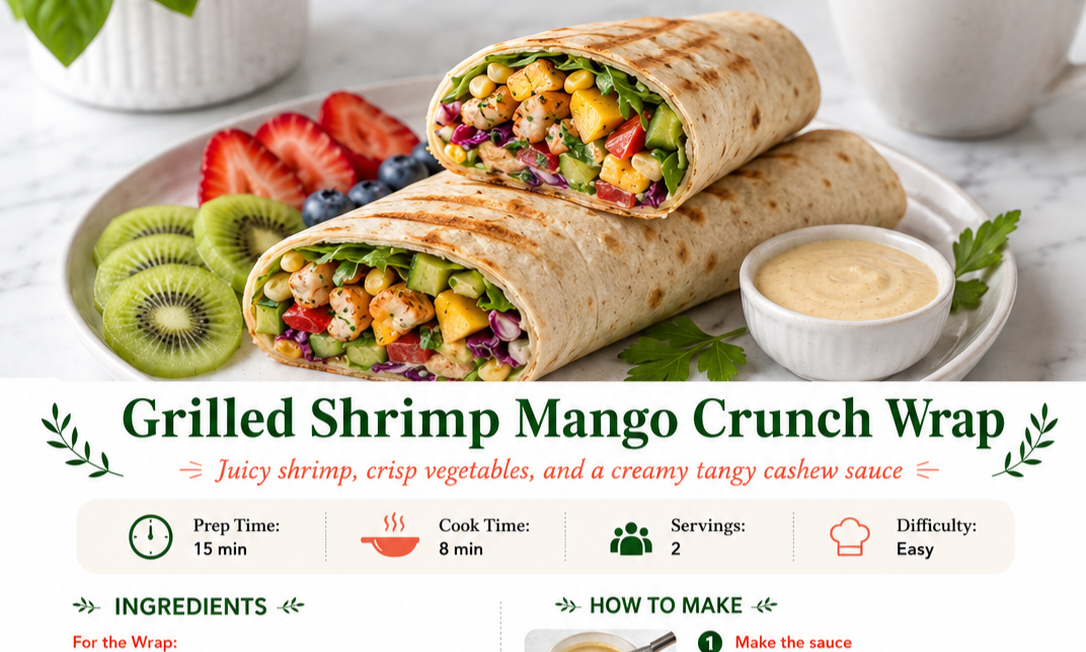 Grilled Shrimp Mango Crunch Wrap Recipe Card Everyday Wellness