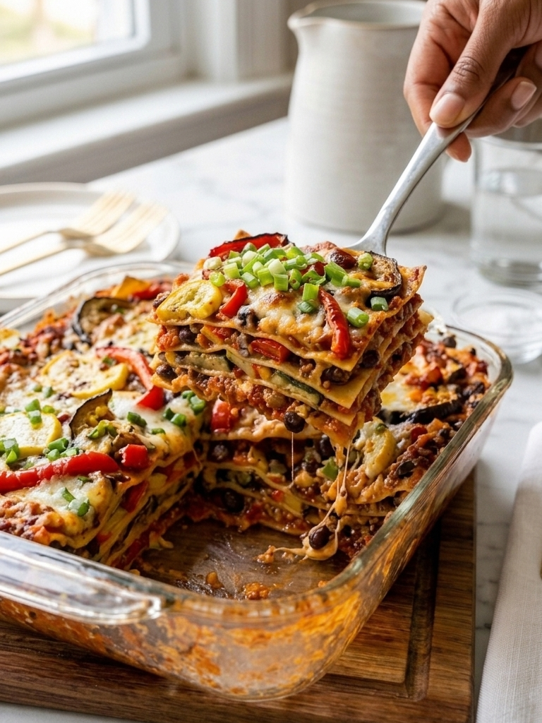 Healthy Vegan Vegetable Lasagna Family Dinner Recipe Card