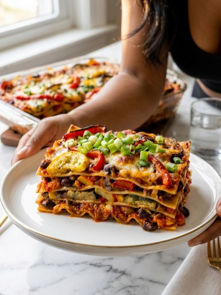Healthy Vegan Vegetable Lasagna Family Dinner Recipe Card