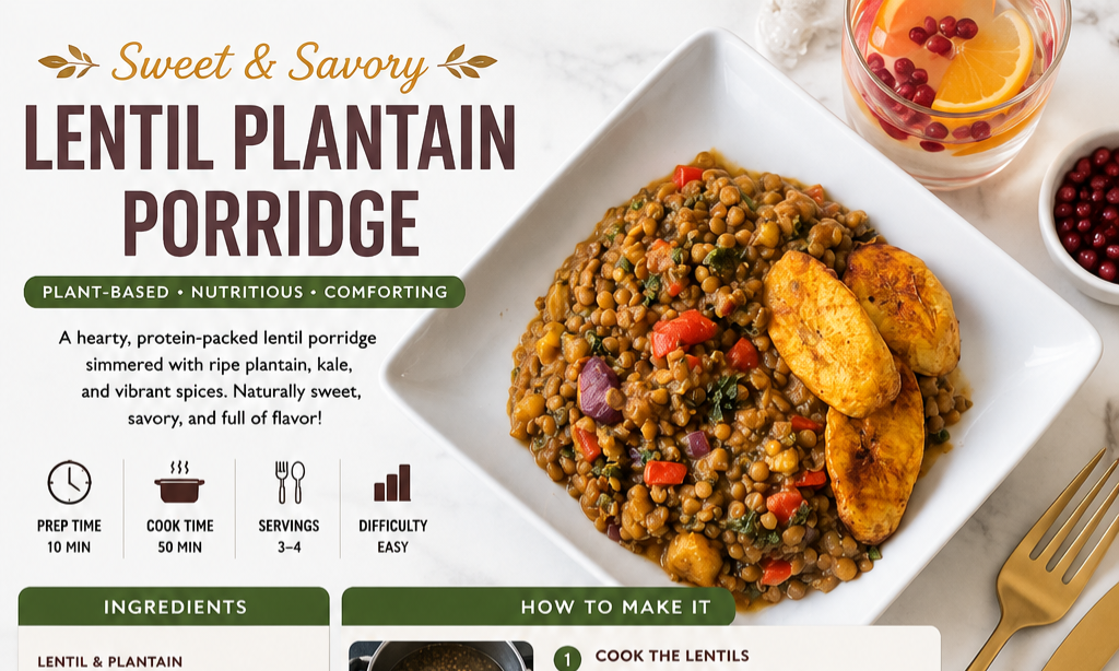 Sweet & Savory Lentil Plantain Porridge Recipe Card Everyday Wellness