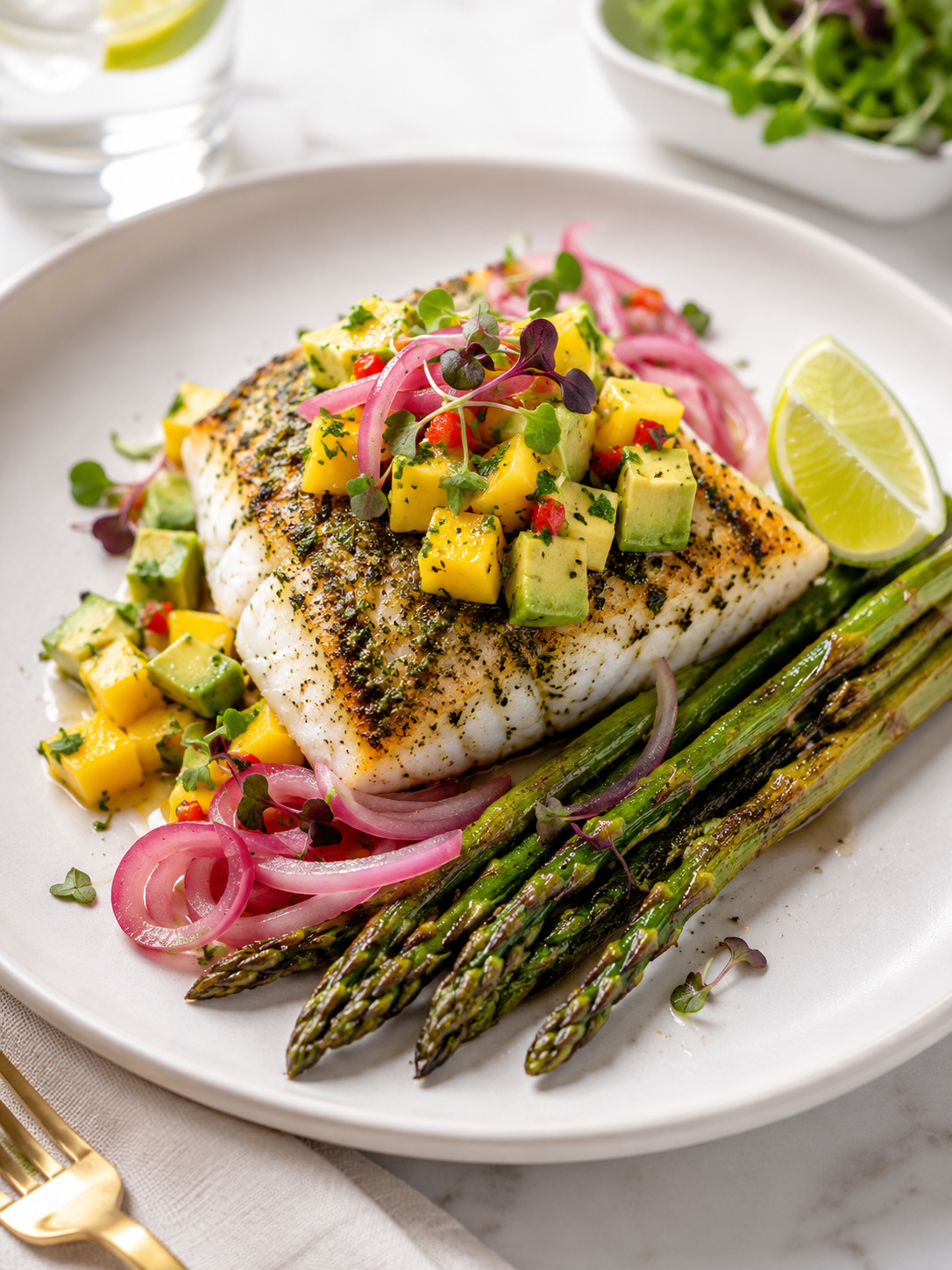 Herb-Crusted Baked Cod with Mango Avocado Salsa