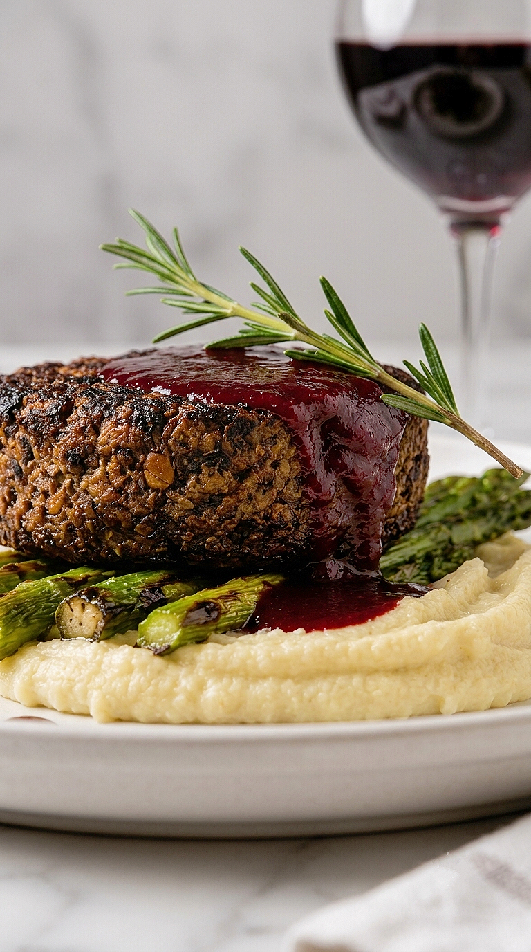 Steakhouse Style Black Bean Filet Recipe Card | High-Protein Vegan Dinner