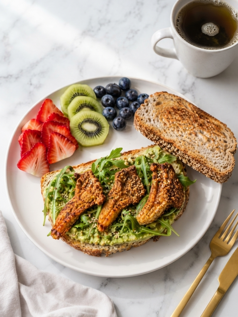 Crispy Oyster Mushroom Breakfast Sandwich Recipe Card Everyday Wellness