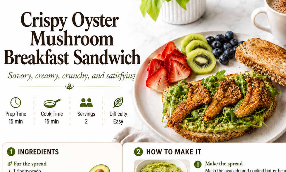 Crispy Oyster Mushroom Breakfast Sandwich Recipe Card Everyday Wellness