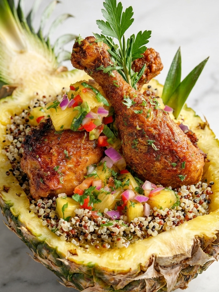 Healthy High-Protein Dinner Pineapple Spiced Chicken Recipe Card