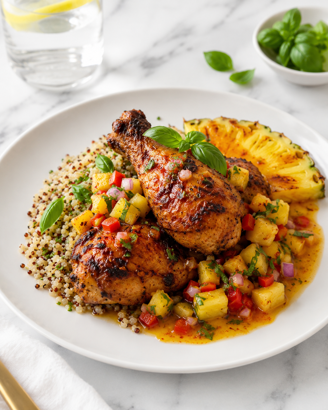 Healthy High-Protein Dinner Pineapple Spiced Chicken Recipe Card