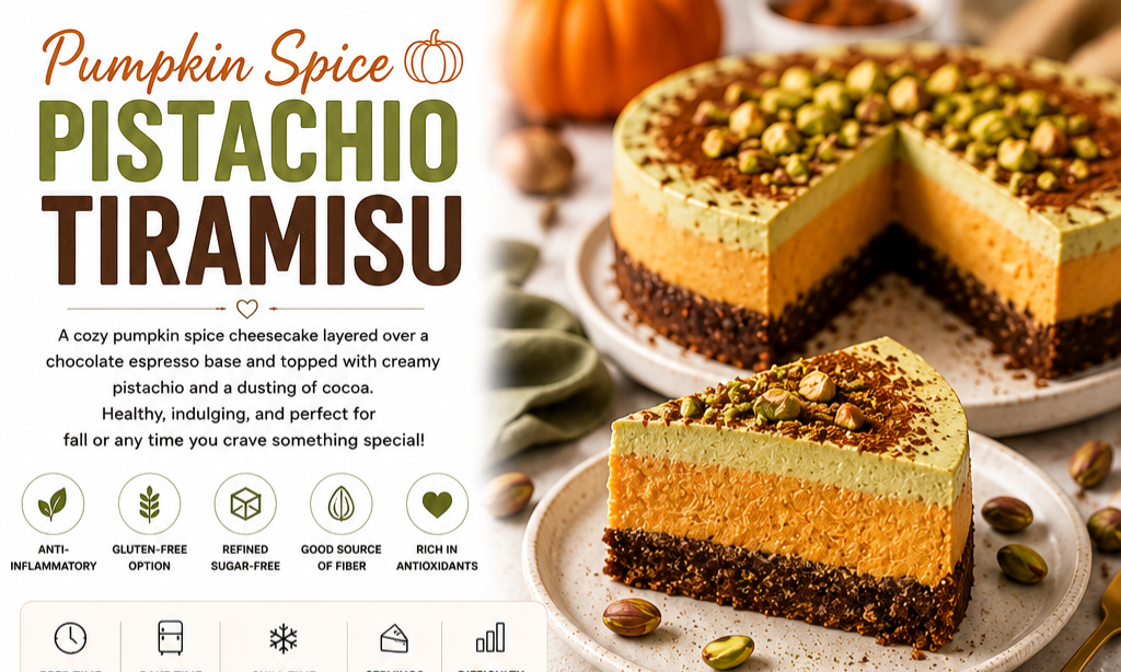 Vegan Pumpkin Spice Pistachio Tiramisu Recipe Card