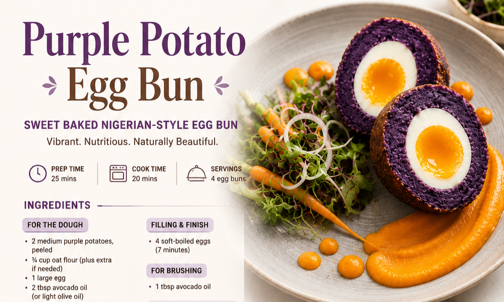 Purple Potato Egg Bun Healthy Breakfast, Snack & Lunch Recipe Card