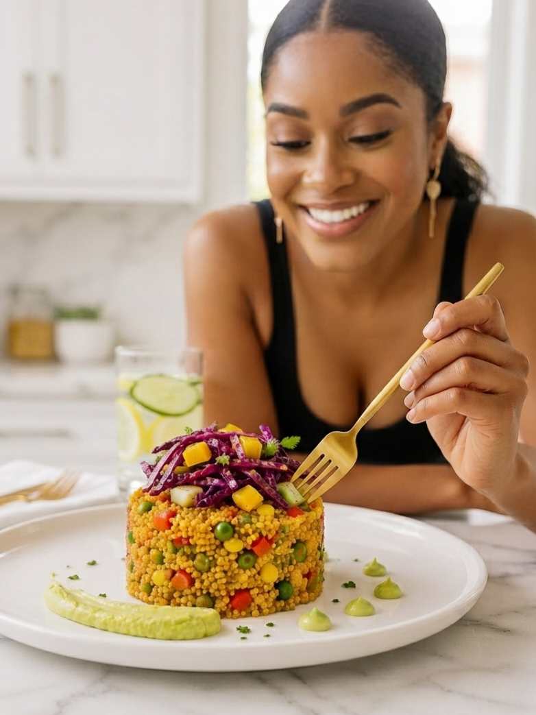 Golden Curry Vegetable Quinoa Bowl Recipe Card