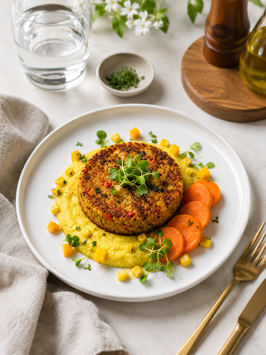 Golden Quinoa Mango Patties with Turmeric Cauliflower Mash | High-Protein Vegan Dinner, Gluten-Free & Anti-Inflammatory Recipe