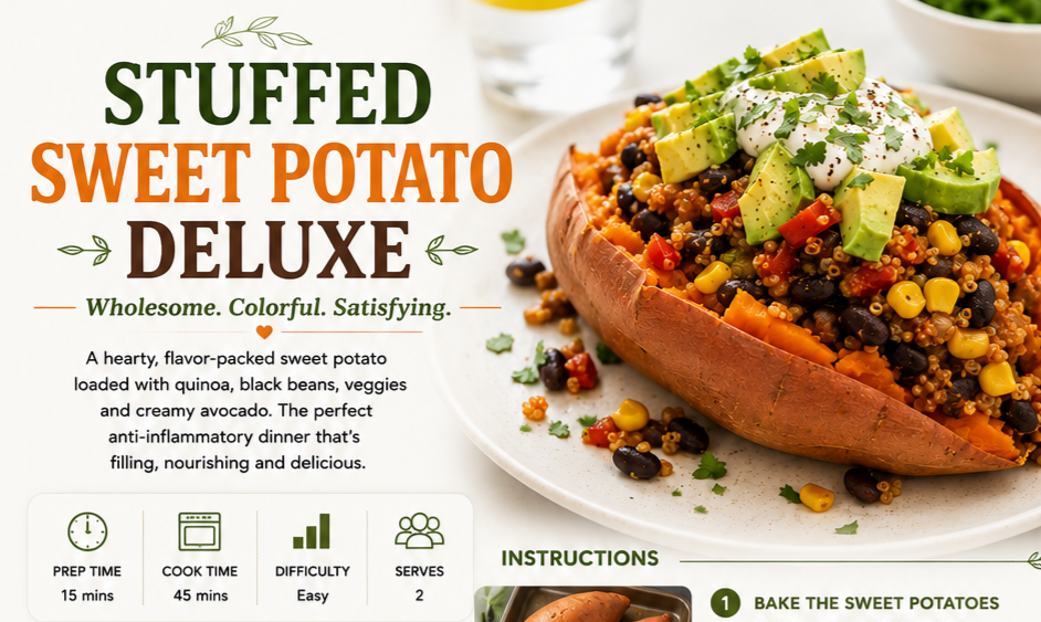 Stuffed Sweet Potato Deluxe (High Protein, Anti-Inflammatory, Gluten-Free & Plant-Based Dinner Recipe)