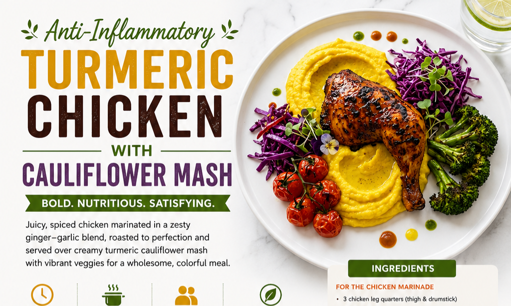 Anti-Inflammatory Turmeric Chicken with Cauliflower Mash Recipe Card