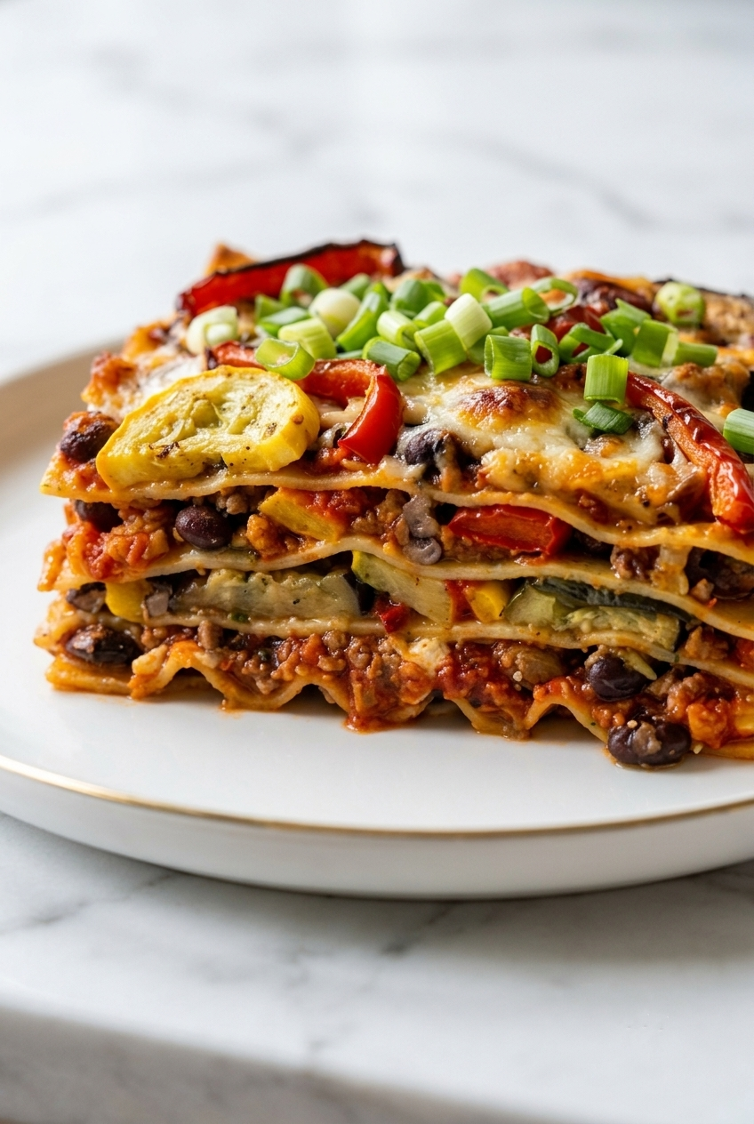 Healthy Vegan Vegetable Lasagna Family Dinner Recipe Card