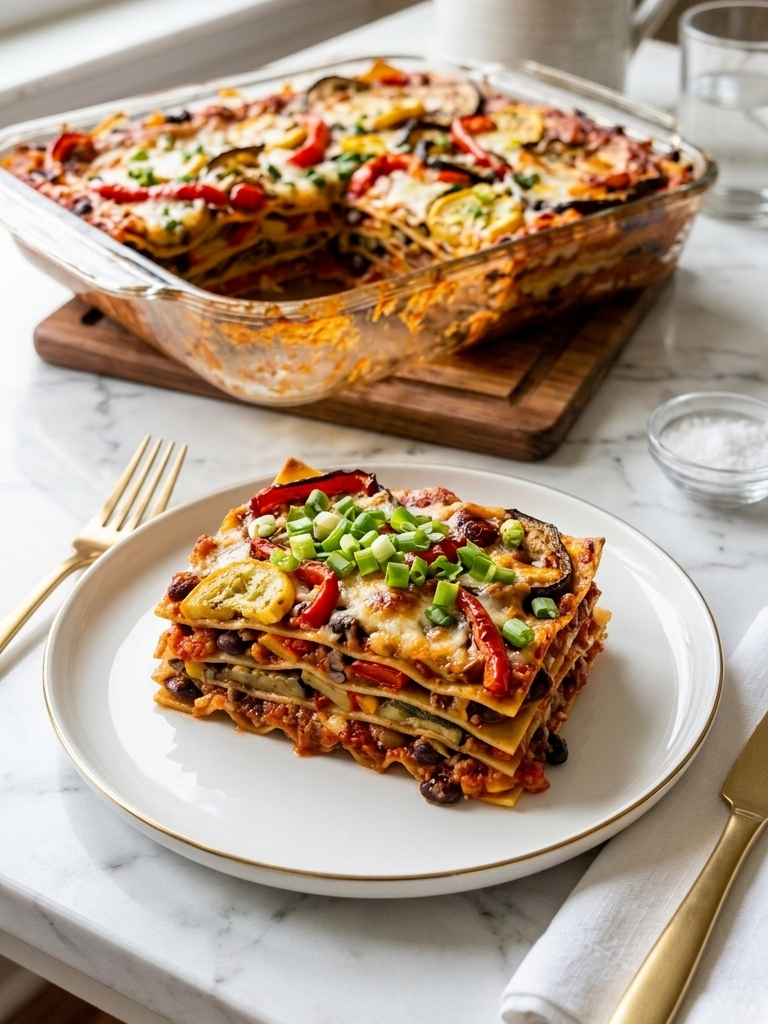 Healthy Vegan Vegetable Lasagna Family Dinner Recipe Card