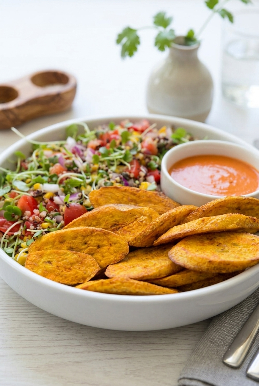 Air Fryer Roasted Plantain Quinoa Salad Bowl Vegan Recipe Card