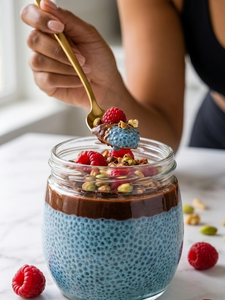 Blue Spirulina Breakfast Tiramisu Chia Pudding