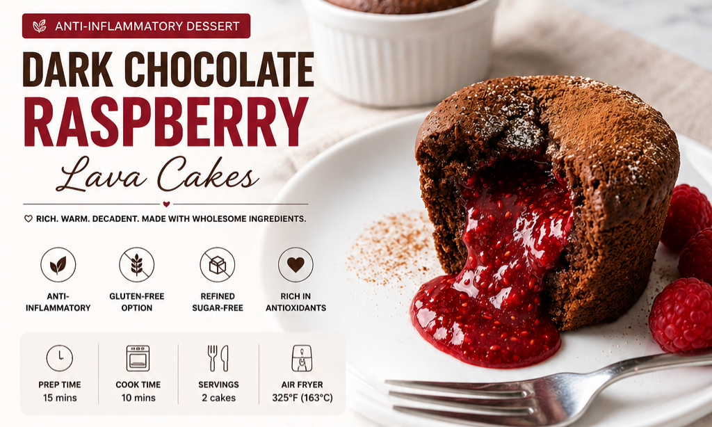Dark Chocolate Raspberry Lava Cake Recipe, Gluten & Sugar-Free Dessert