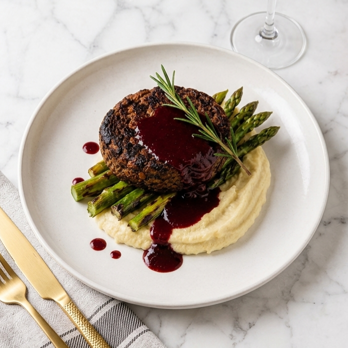 Steakhouse Style Black Bean Filet Recipe Card | High-Protein Vegan Dinner