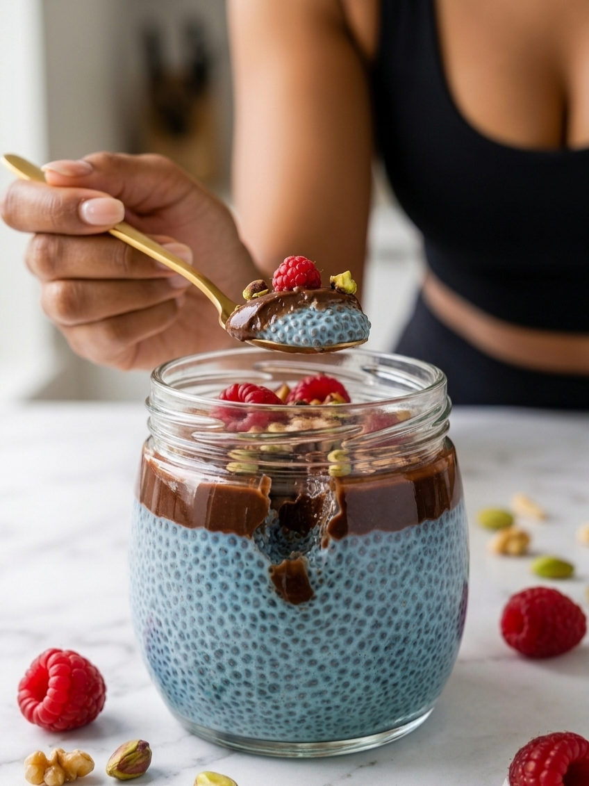 Blue Spirulina Breakfast Tiramisu Chia Pudding Everyday Wellness