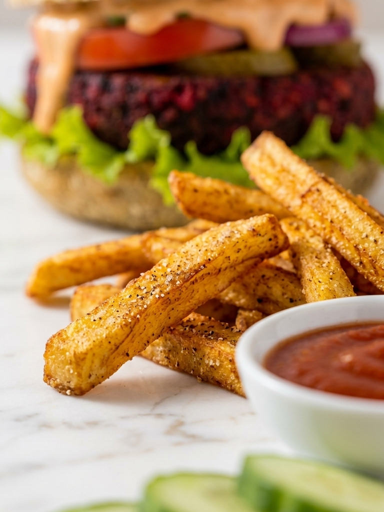 Vegan Lentil Beet Burger with Crispy Plantain Fries Recipe Everyday Wellness